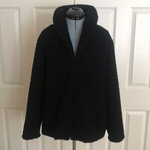 J. Jill Black Curly Fleece Jacket Shawl Collar Size XL